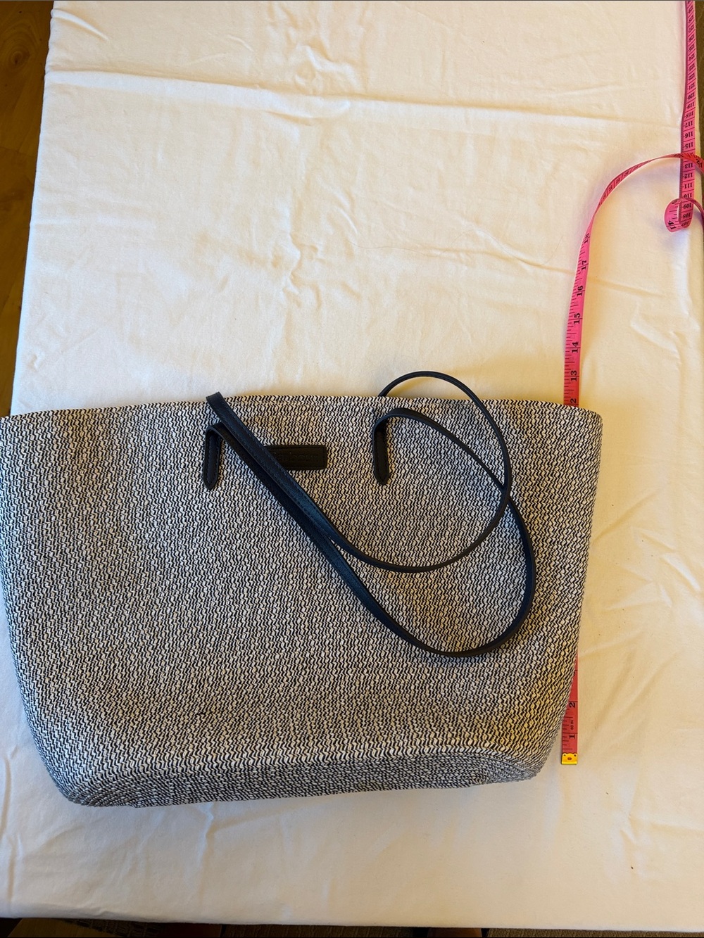 Barbour Navy and White Woven Tote with Navy Straps